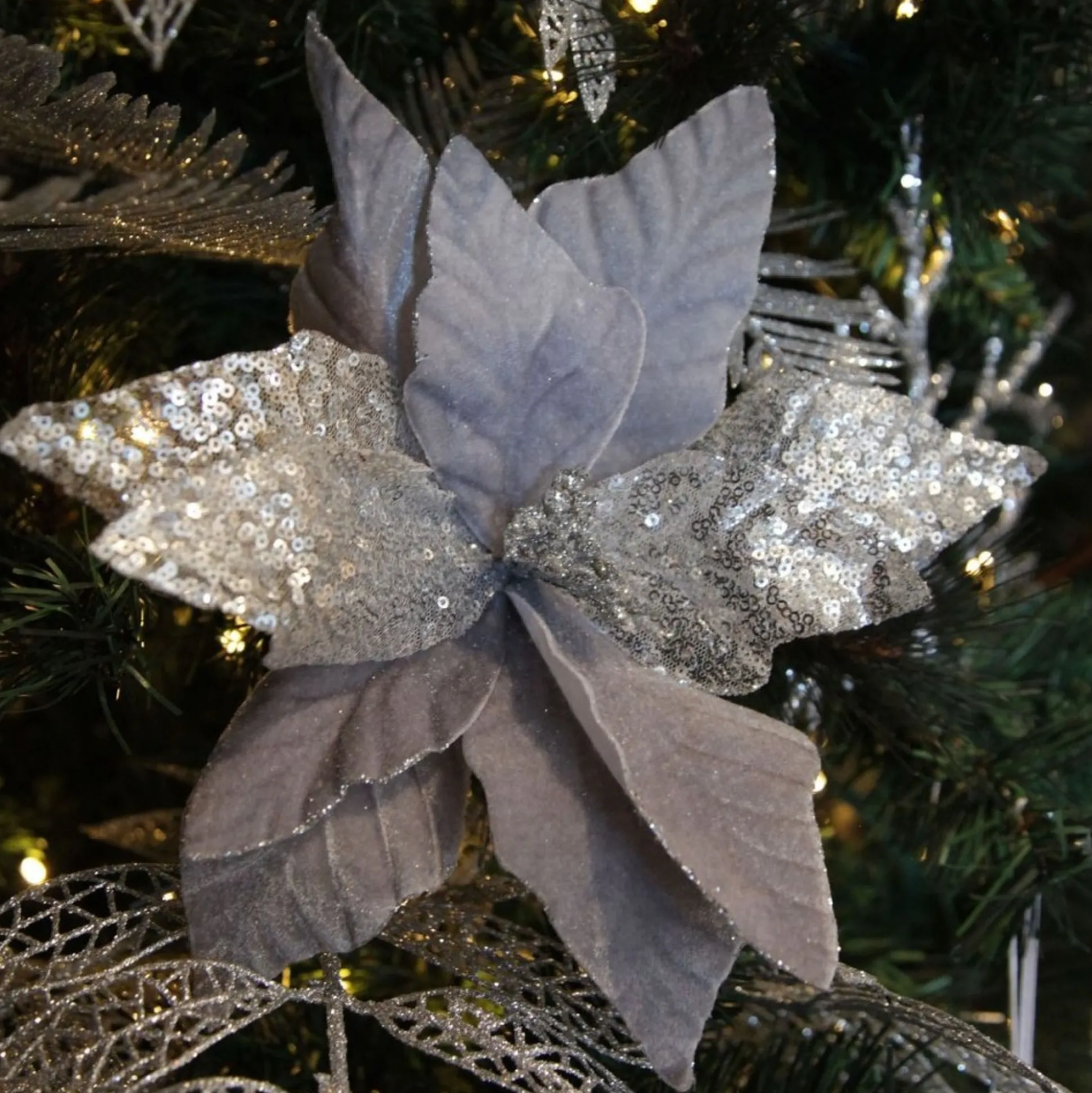 Silver Velvet Sequin Flower Christmas Flowers|