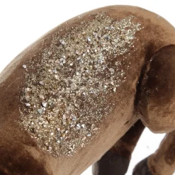 Sitting Velvet Chocolate Deer with Fur and Jewels Christmas Birds And Animals|