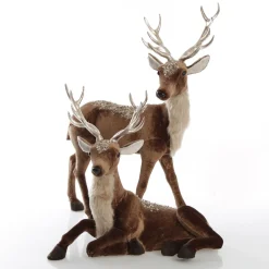 Sitting Velvet Chocolate Deer with Fur and Jewels Christmas Birds And Animals|