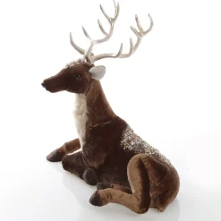 Sitting Velvet Chocolate Deer with Fur and Jewels Christmas Birds And Animals|