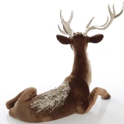 Sitting Velvet Chocolate Deer with Fur and Jewels Christmas Birds And Animals|