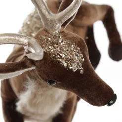 Sitting Velvet Chocolate Deer with Fur and Jewels Christmas Birds And Animals|