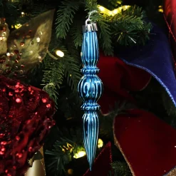 Small Blue Christmas Finial Decoration - Set of 3 Finials And Drops|