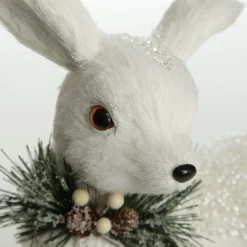 Small White Sisal Standing Deer with White Glitter Highlights Christmas Birds And Animals|