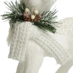Small White Sisal Standing Deer with White Glitter Highlights Christmas Birds And Animals|
