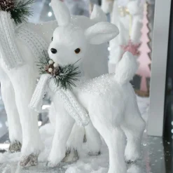 Small White Sisal Standing Deer with White Glitter Highlights Christmas Birds And Animals|