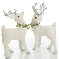Small White Sisal Standing Deer with Silver Glitter Antlers Christmas Birds And Animals|