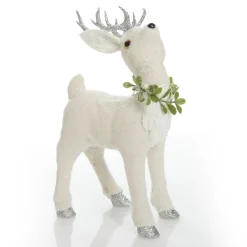 Small White Sisal Standing Deer with Silver Glitter Antlers Christmas Birds And Animals|