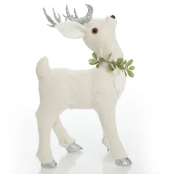 Small White Sisal Standing Deer with Silver Glitter Antlers Christmas Birds And Animals|