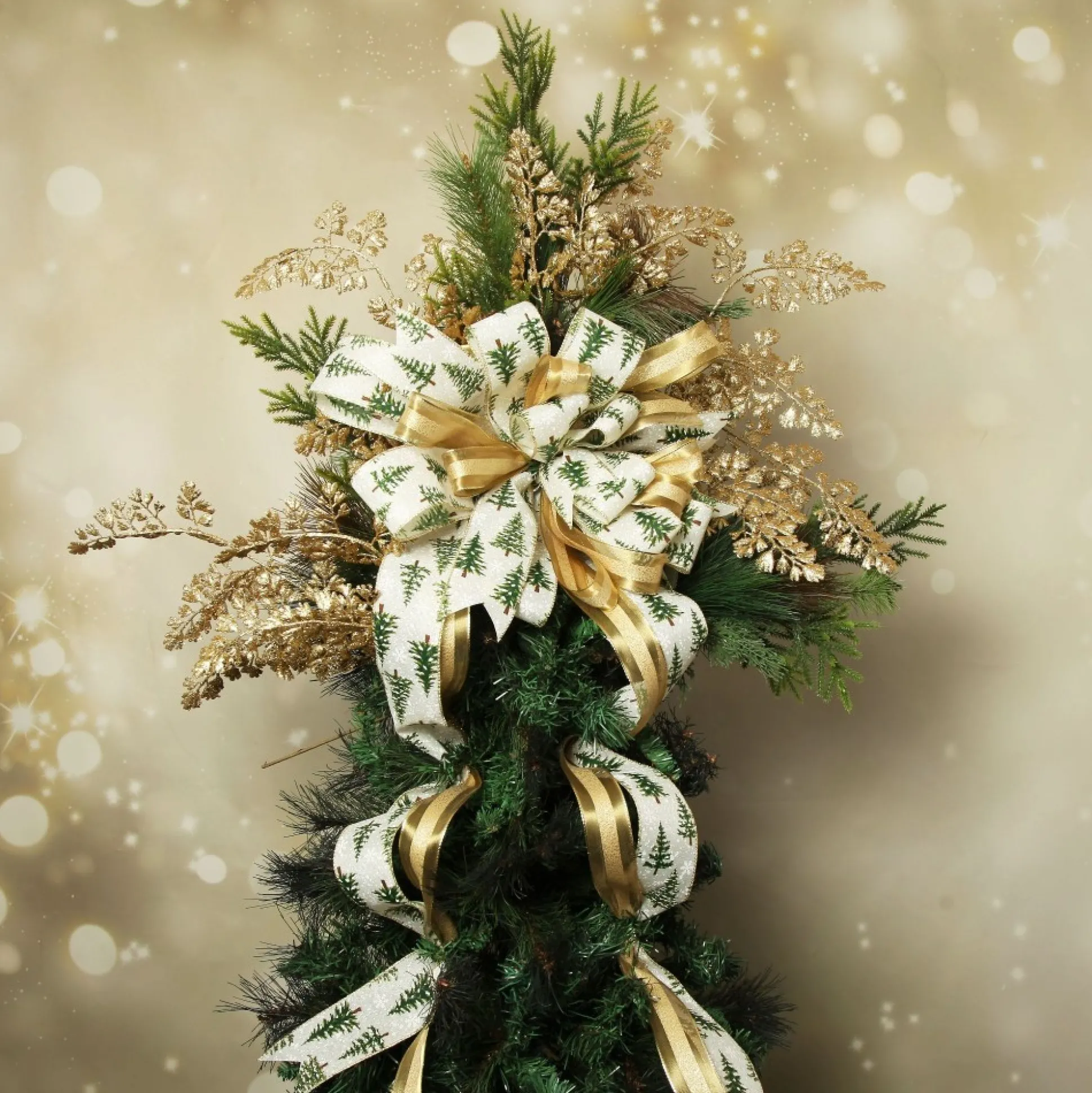 Snowy Tree Topper Deluxe Tree Topper Bow with Streamers Tree Toppers|
