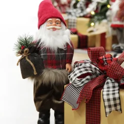 Standing Fabric Santa in Plaid Shirt Christmas Figurine Ornament Christmas Figurines|