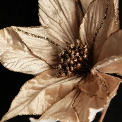 Taupe Flower Stem Glitter Ball Centre Christmas Flowers|