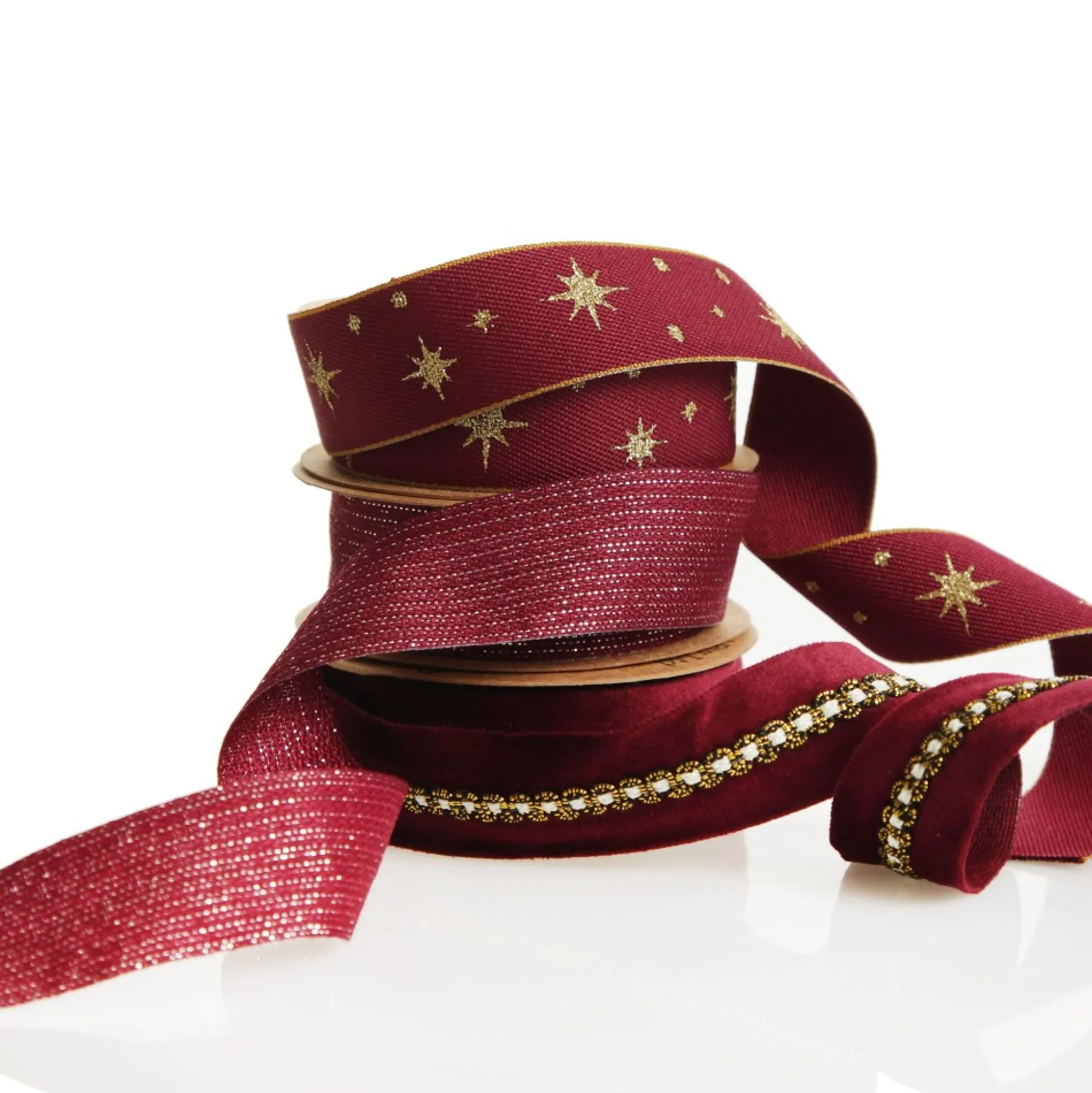 Three Assorted Burgundy and Gold Ribbons Ribbons|