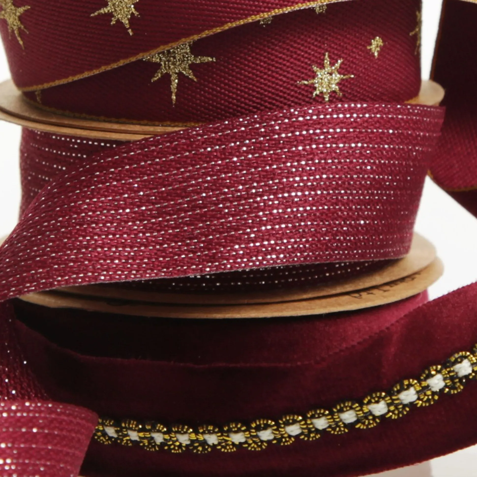 Three Assorted Burgundy and Gold Ribbons Ribbons|
