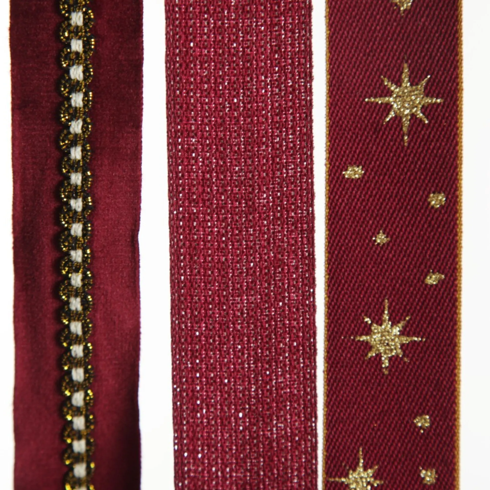 Three Assorted Burgundy and Gold Ribbons Ribbons|