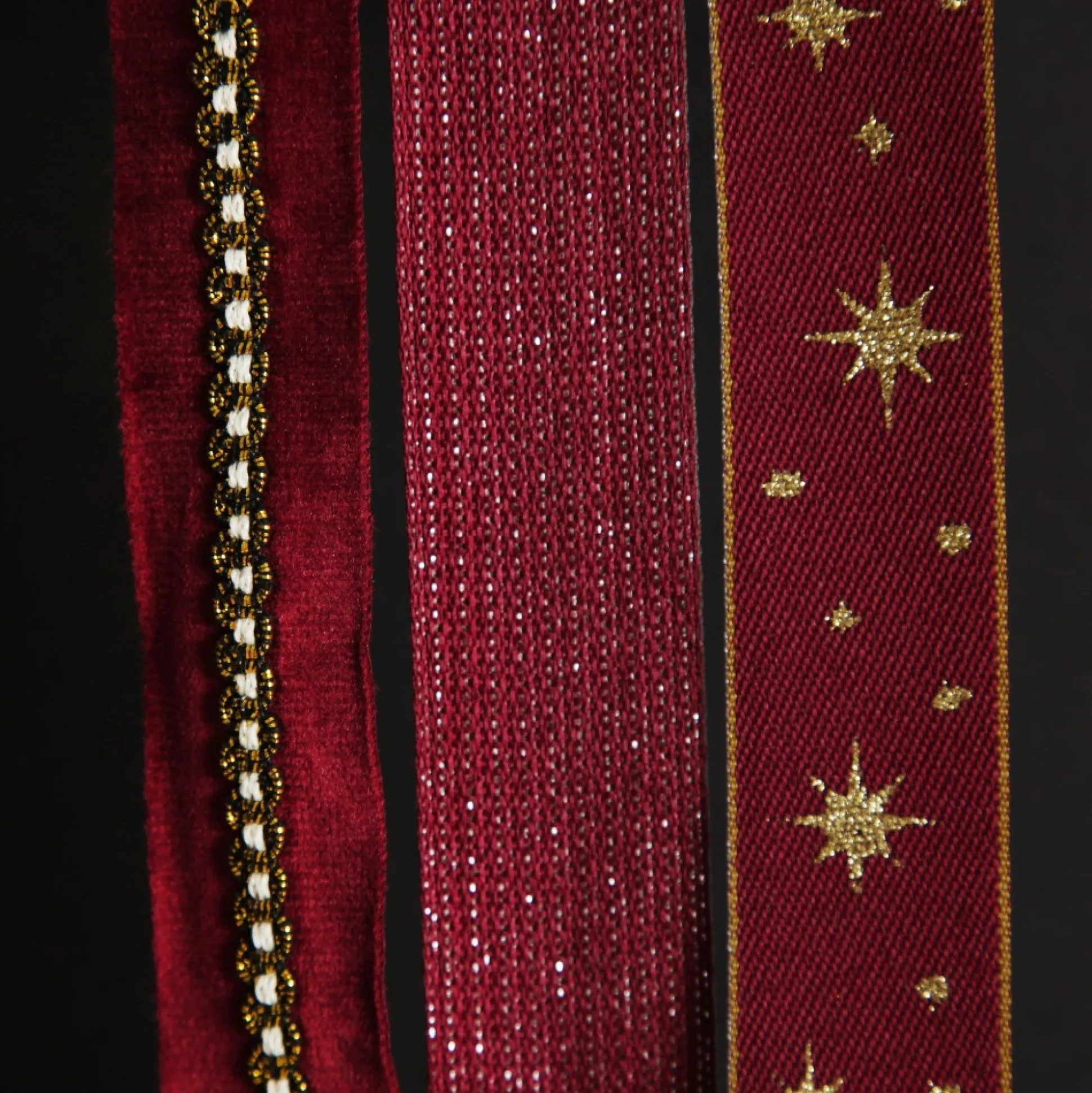 Three Assorted Burgundy and Gold Ribbons Ribbons|