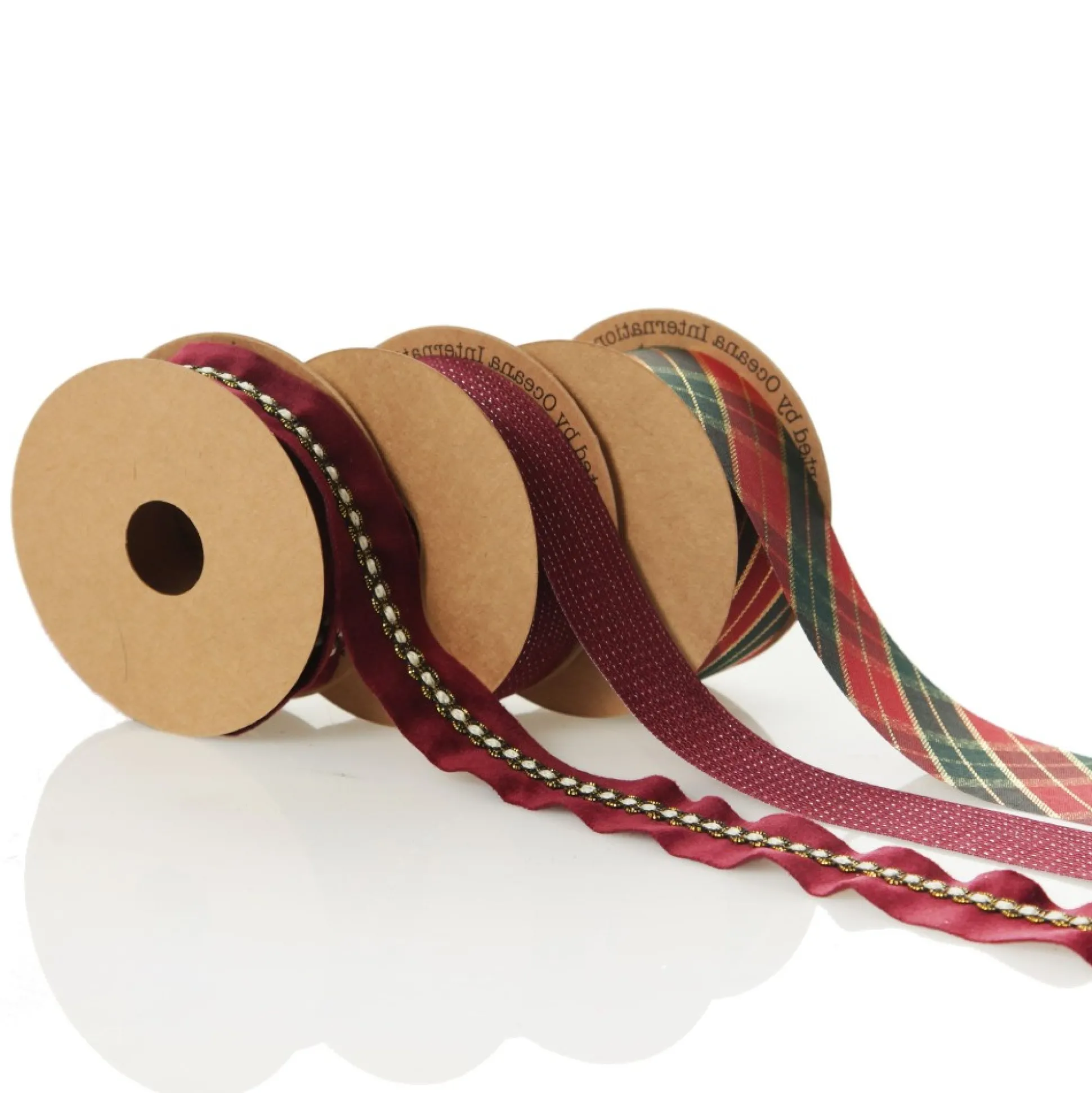 Three Assorted Burgundy Tartan and Braid Christmas Ribbons Ribbons|