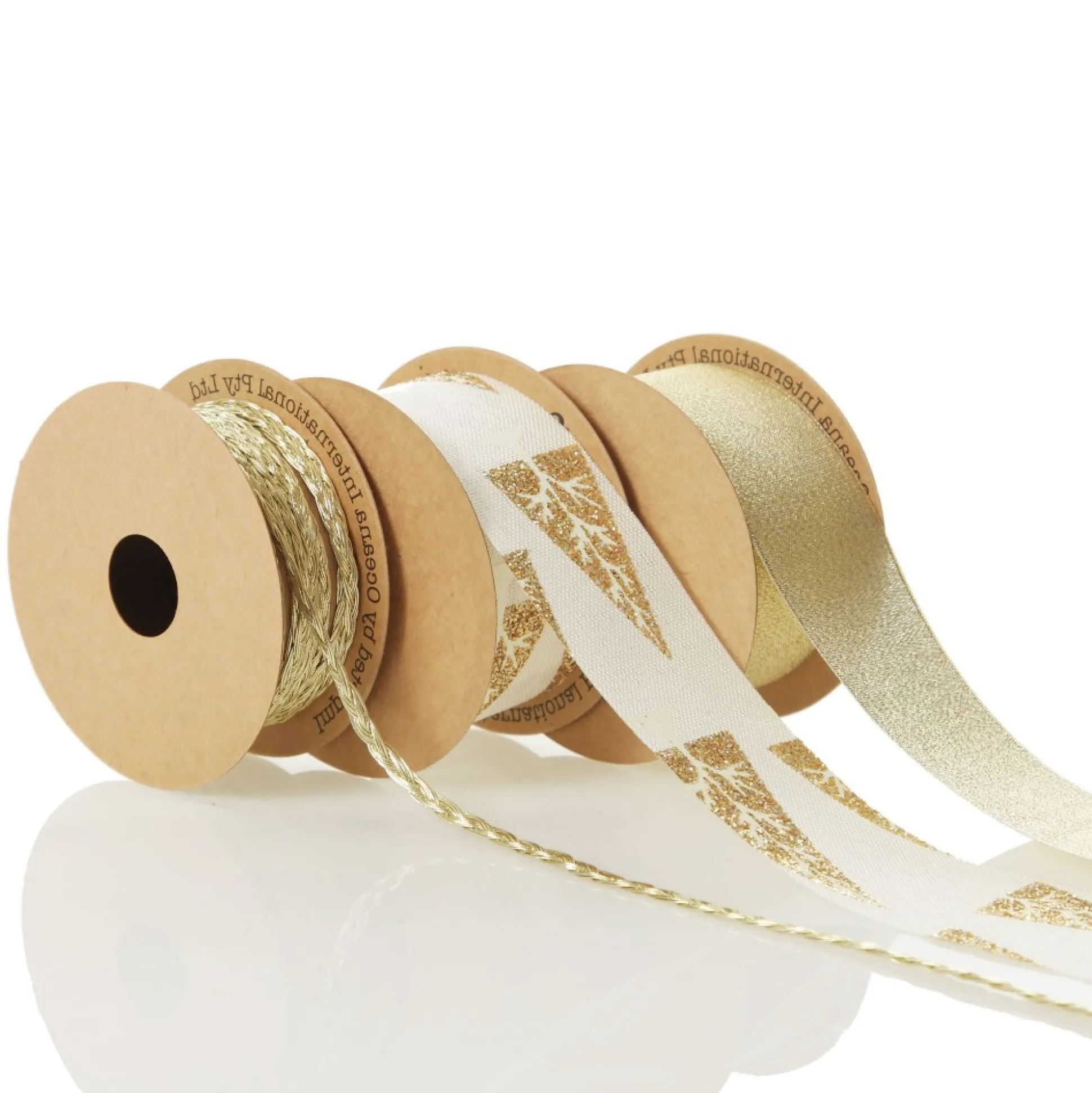 Three Assorted Ivory and Champagne Braid and Glitter Christmas Ribbons Ribbons|