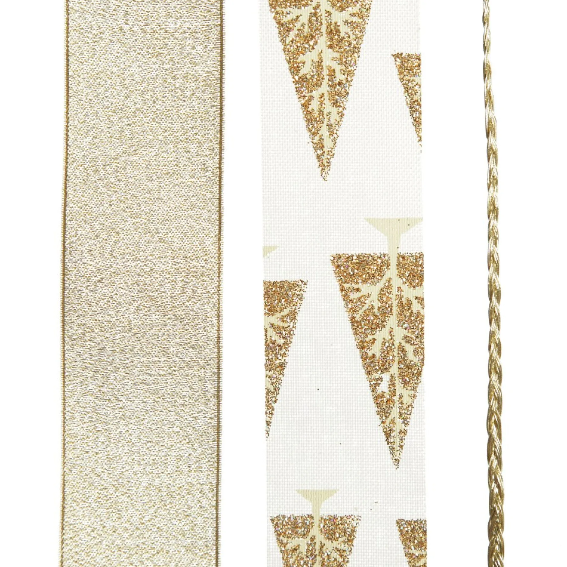 Three Assorted Ivory and Champagne Braid and Glitter Christmas Ribbons Ribbons|