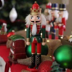 Traditional Christmas Wooden Nutcracker Soldier Ornament with Crown - Medium Christmas Nutcrackers|