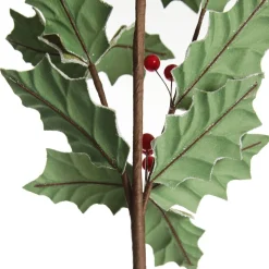 Traditional Green Velvet Holly Leaf Christmas Spray with Red Berries Christmas Sprays|