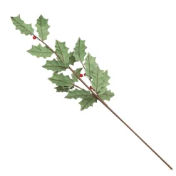 Traditional Green Velvet Holly Leaf Christmas Spray with Red Berries Christmas Sprays|
