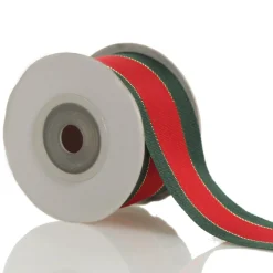 Traditional Red Green and Gold Grossgrain Wired Christmas Ribbon - 3.8cm Ribbons|
