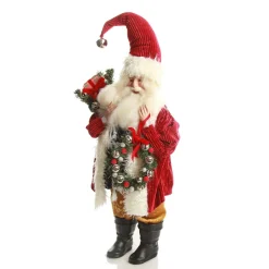 Traditional Santa holding Wreath Christmas Figurine Christmas Figurines|