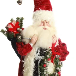Traditional Santa holding Wreath Christmas Figurine Christmas Figurines|