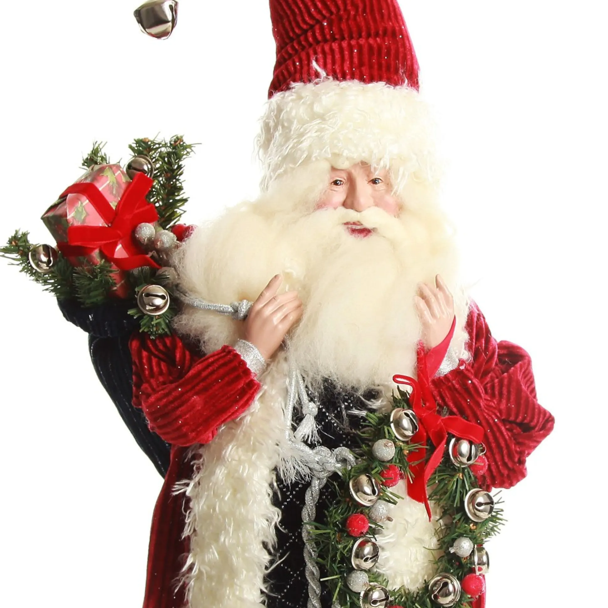 Traditional Santa holding Wreath Christmas Figurine Christmas Figurines|