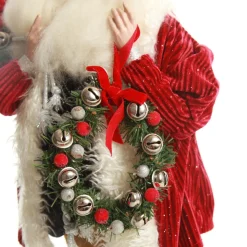 Traditional Santa holding Wreath Christmas Figurine Christmas Figurines|