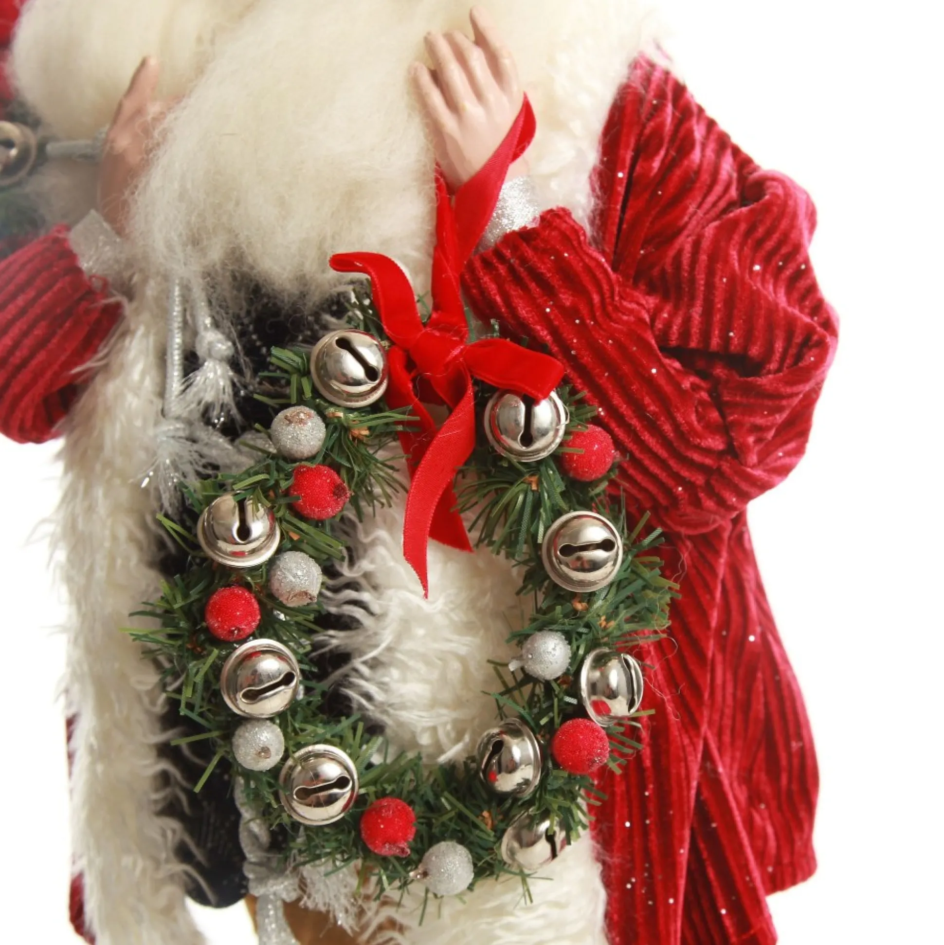 Traditional Santa holding Wreath Christmas Figurine Christmas Figurines|