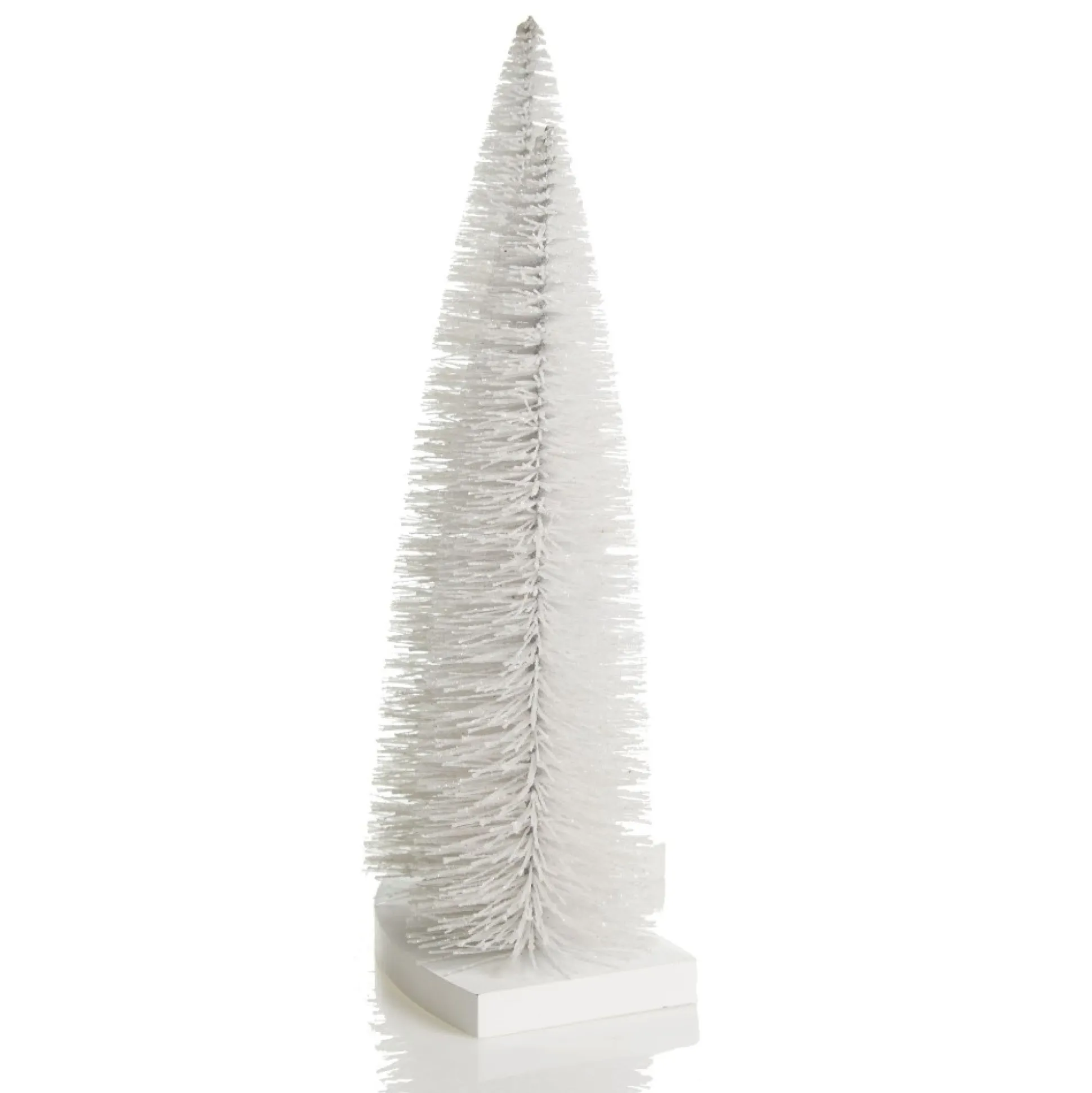 Trio of White Table Top Christmas Trees on Wooden Base Table Top Christmas Trees|