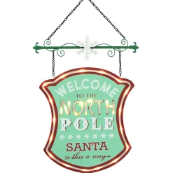 Vintage Lightup Welcome to the North Pole Sign Wall Hangings And Signs|