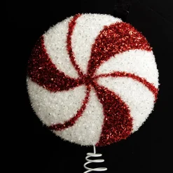 White and Red Tinsel Peppermint Swirl Tree Topper Tree Toppers|