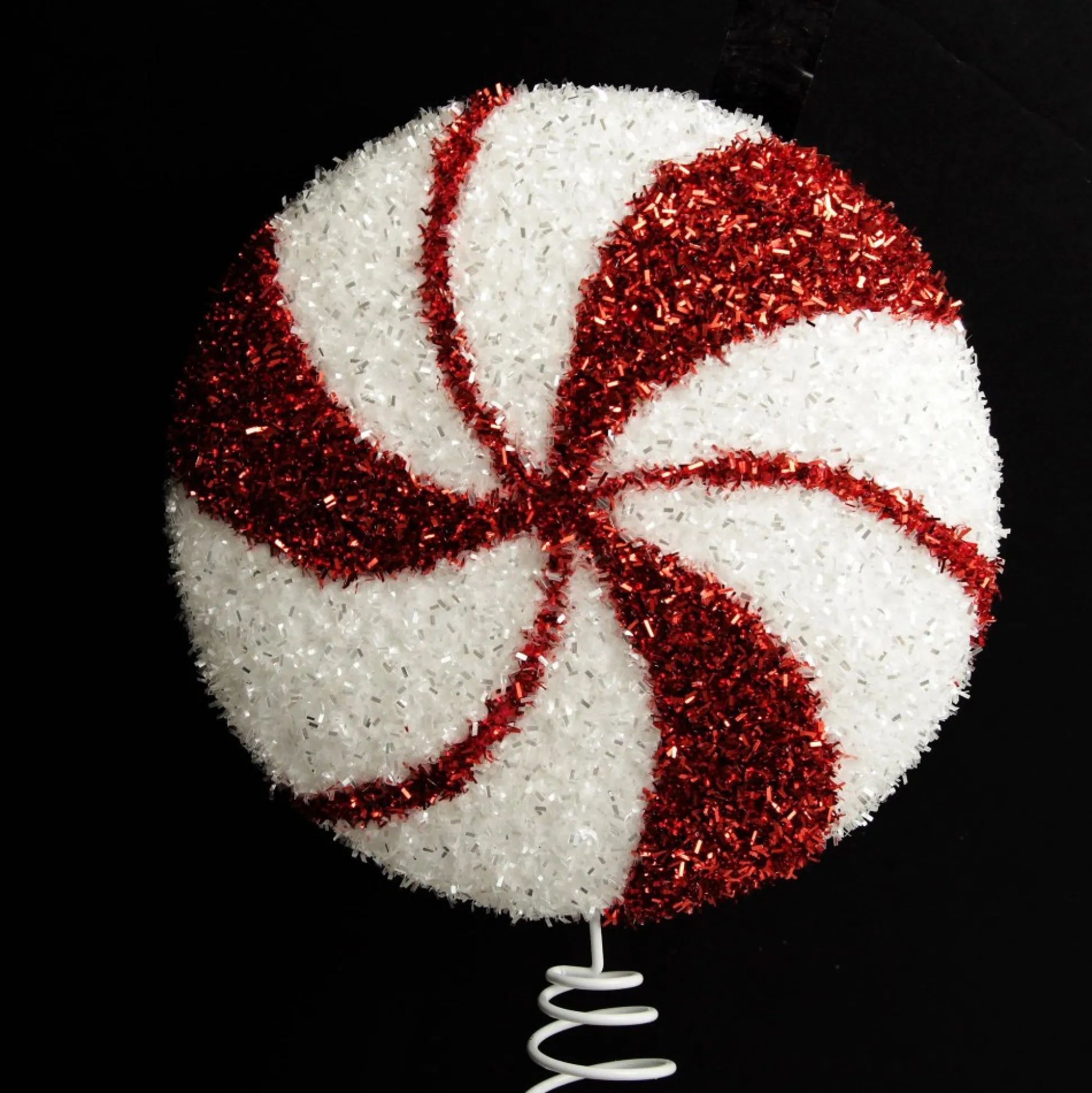 White and Red Tinsel Peppermint Swirl Tree Topper Tree Toppers|