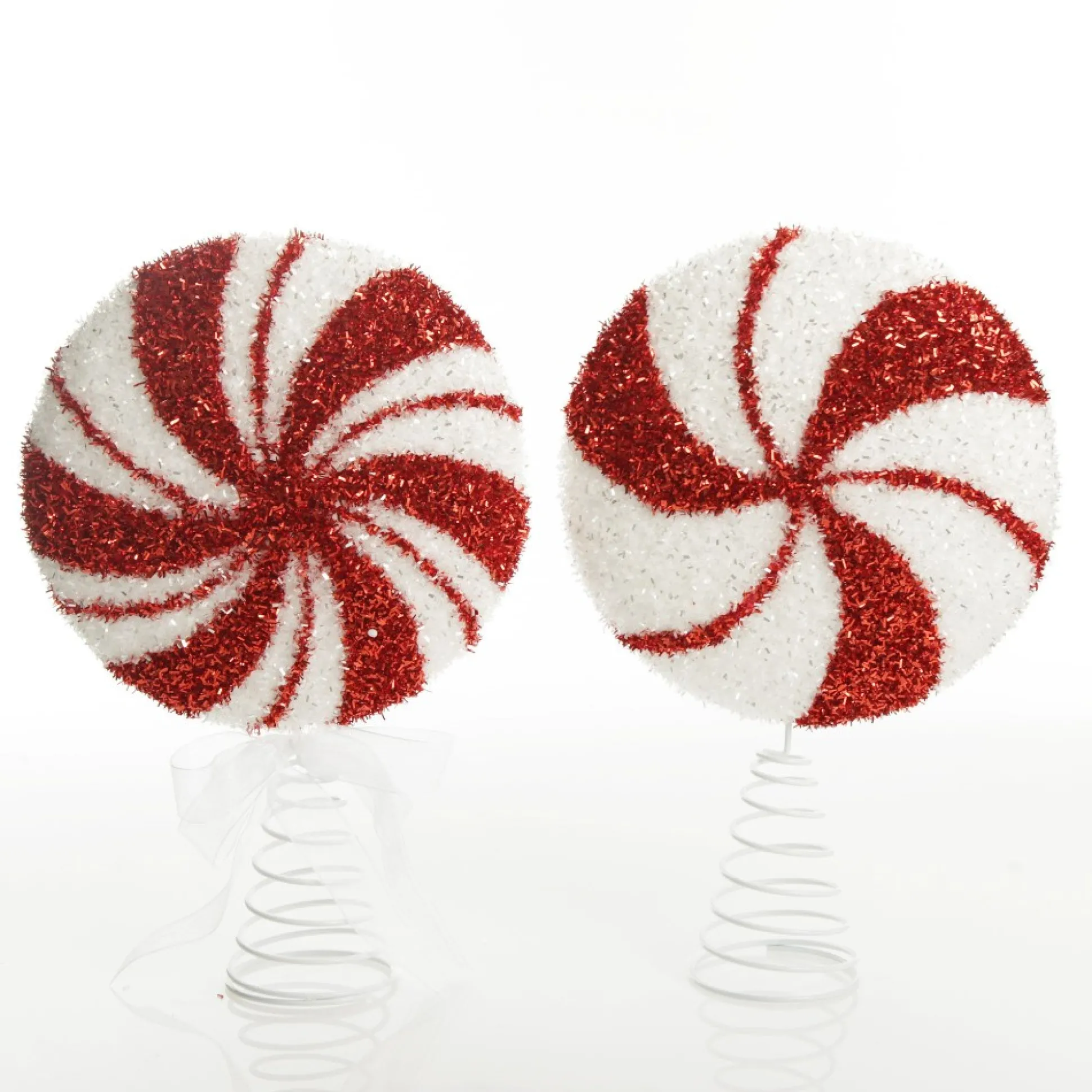 White and Red Tinsel Peppermint Swirl Tree Topper Tree Toppers|
