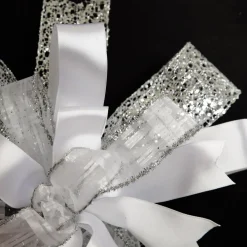 White and Silver Glitter Deluxe Tree Topper Bow with Streamers Tree Toppers|