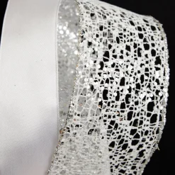 White and Silver Glitter Deluxe Tree Topper Bow with Streamers Tree Toppers|