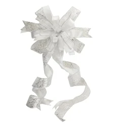 White and Silver Glitter Deluxe Tree Topper Bow with Streamers Tree Toppers|