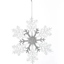 White and Silver Glitter Snowflake Tree Decoration Snowflakes And Stars|
