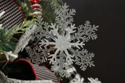 White and Silver Glitter Snowflake Tree Decoration Snowflakes And Stars|