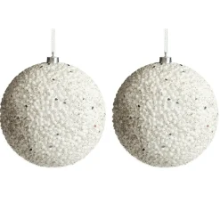 White Beaded Christmas Bauble - Set of 2 Decorative Christmas Baubles|