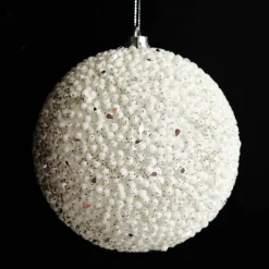 White Beaded Christmas Bauble - Set of 2 Decorative Christmas Baubles|