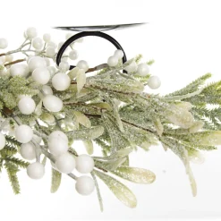 White Berry and Frosted Leaf Christmas Table Centrepiece Candle Holder Christmas Table Centrepieces|