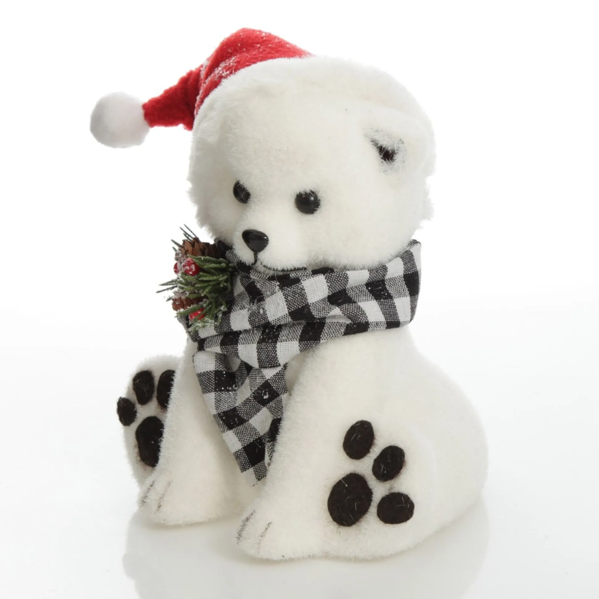 White Boy Polar Bear Cub Sitting with Santa Hat Christmas Birds And Animals|