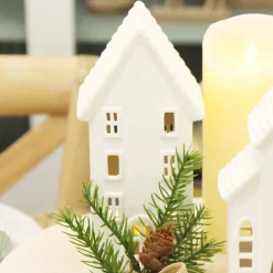 White Christmas Village House Candle Holder Light-Up Scenes And Ornaments|
