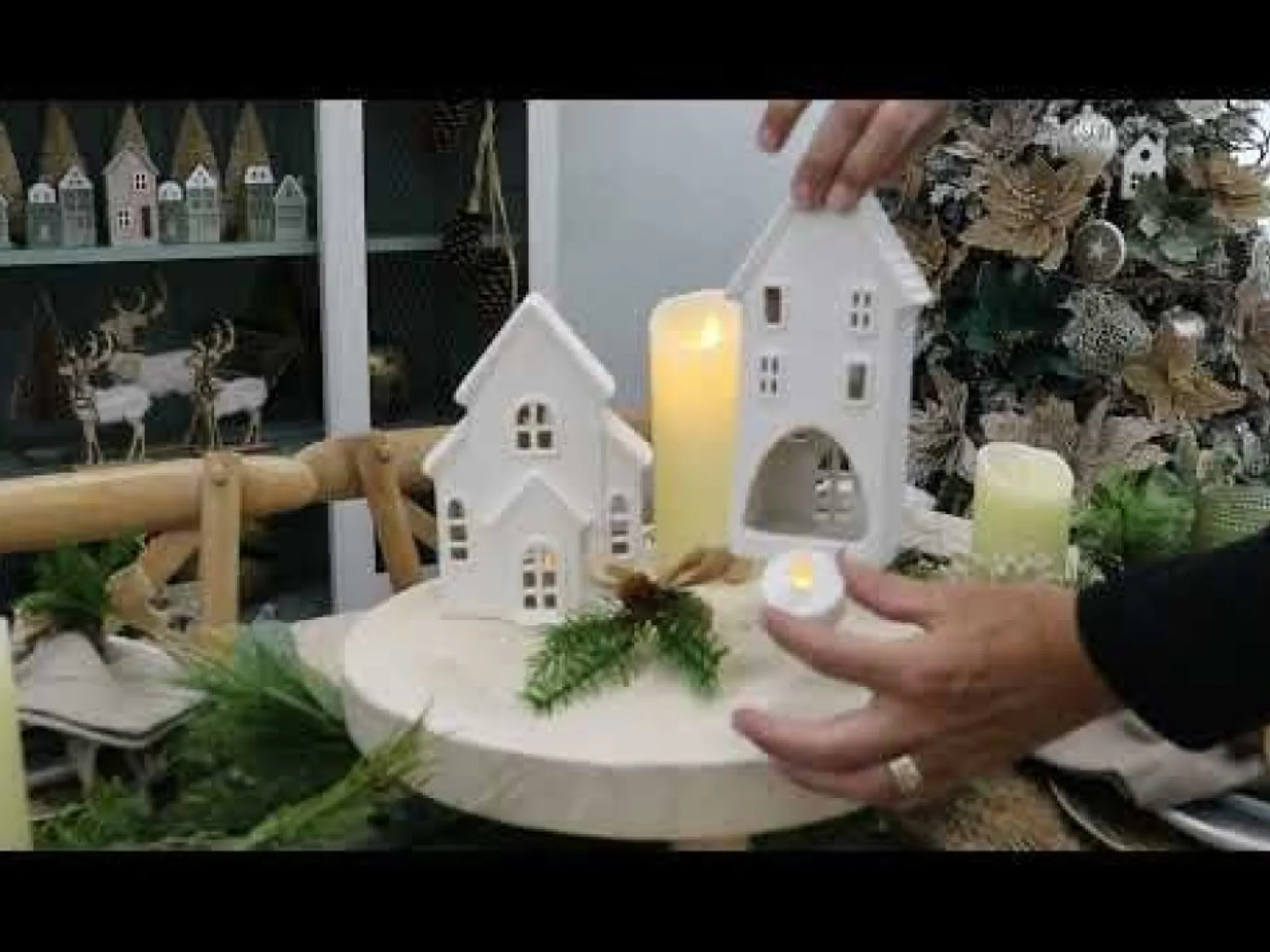 White Christmas Village House Candle Holder Light-Up Scenes And Ornaments|