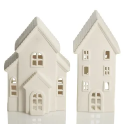 White Christmas Village House Candle Holder Light-Up Scenes And Ornaments|