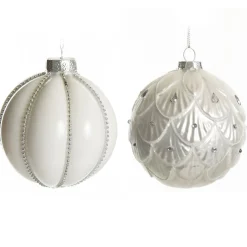 White Decorative Christmas Baubles - Set of 2 Christmas Bauble Sets|